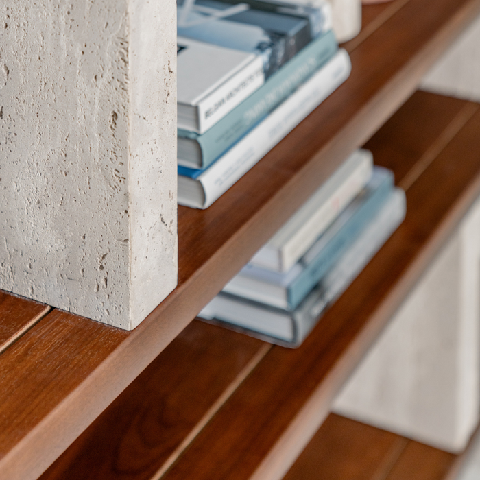 Wall cabinet - Merpins - Walnut - Travertine pillars - 180 cm