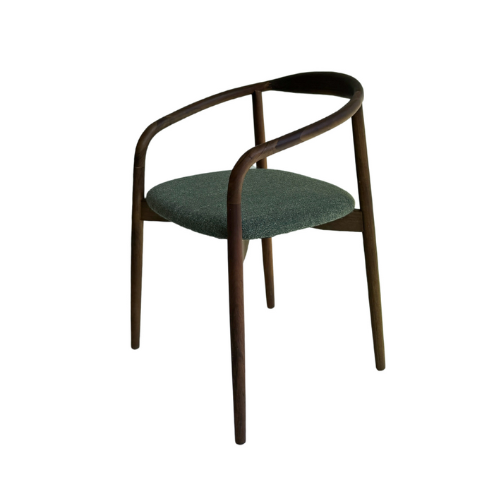 Silla de comedor Ely de acacia nogal con asiento tapizado
