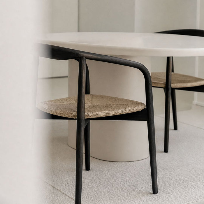 Silla de comedor Ely smoke con asiento tejido