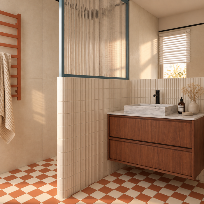 Vintage Fien walnut bathroom vanity with marble and vessel sink, 80 cm