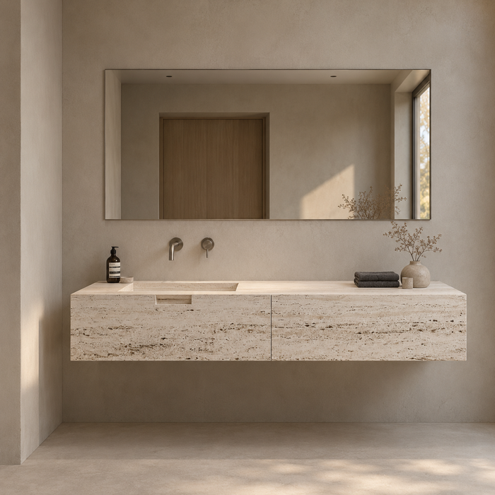 Mueble de lavabo Loudun de travertino blanco con lavabo individual 170 cm