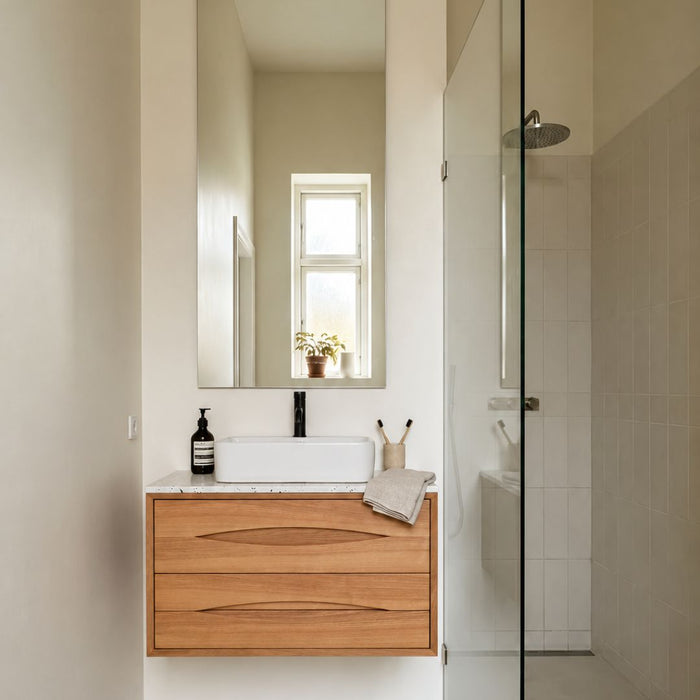 Mueble de baño Bill de roble con lavabo Alexis VI y encimera de terrazo