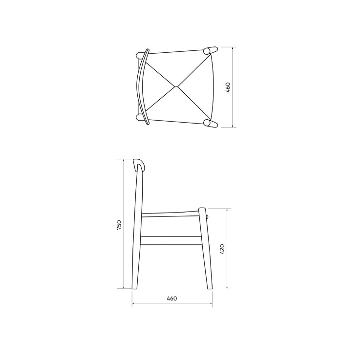 Technische tekening Gien eetkamerstoel