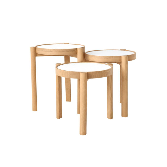 Stackable coffee table Lucie D35 H41 - Oak leg - White HPL tabletop