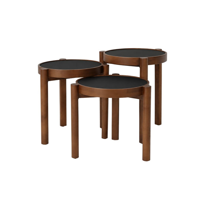 Stapelbare salontafel Lucie D35 H36,6 - Donkerwalnoot poot - Zwart HPL tafelblad