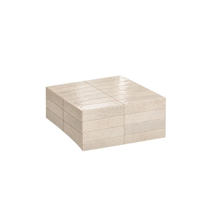 Mesa de centro Vence con azulejos beige claro, baja, 27 cm