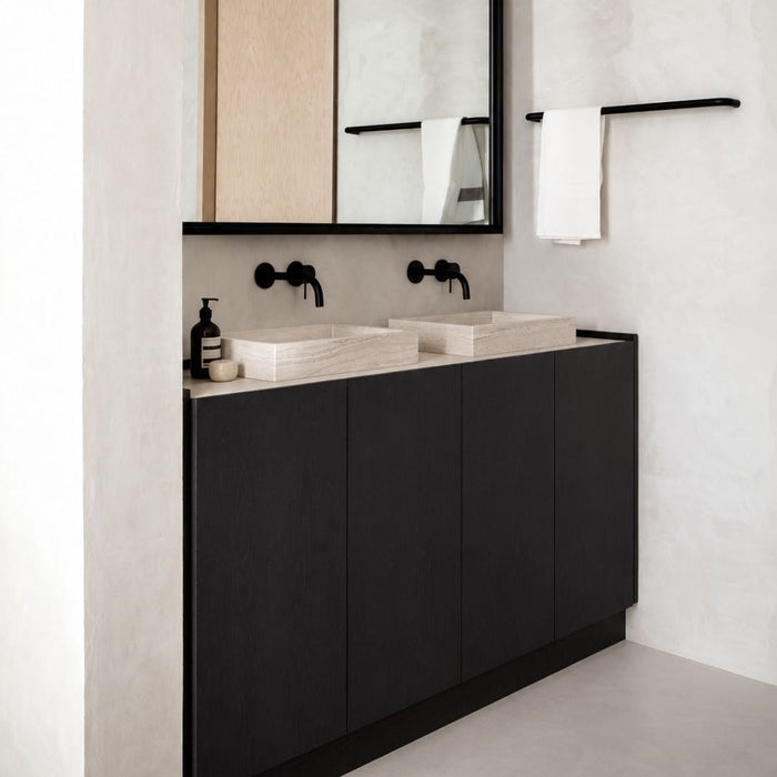 Felix black wood bathroom vanity with beige George 154 cm sink