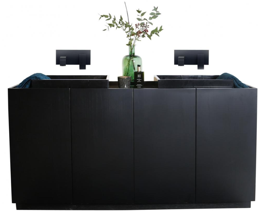 Badkamermeubel Felix 150cm Zwart Eik en Zwart Marmer 