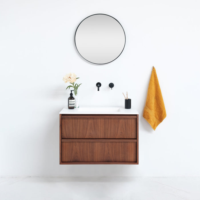 Badkamerkast 80 cm Fien walnoot Wit Solid Surface