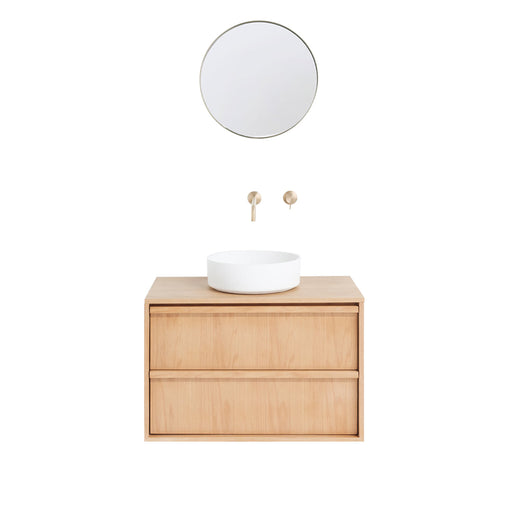 Scandinavische zwevende badkamerset Fien Eik - 80 cm - Lille Wit lavabo/wastafel - Onderbouwkast