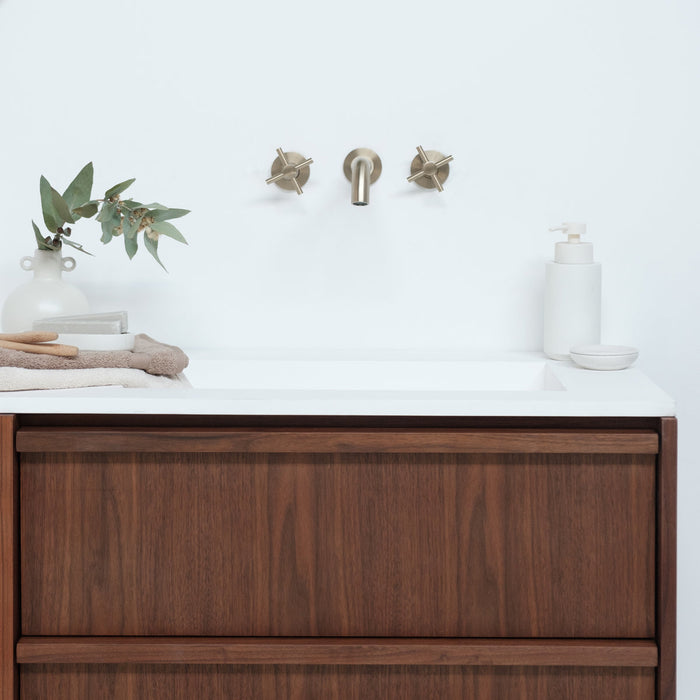 Fien badkamermeubel - Walnoot - 150 cm - Solid surface lavabo