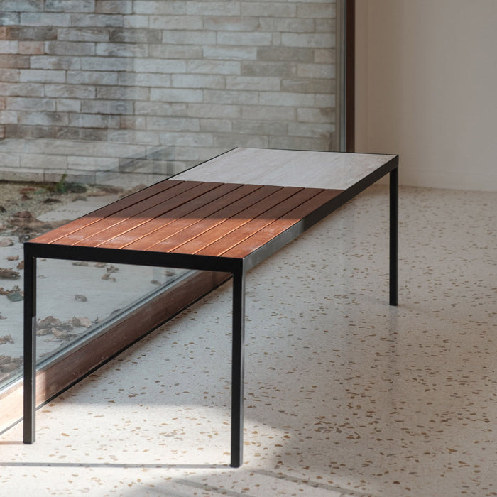 Bank – Beige Marmor/Teak – 135 cm – Greg