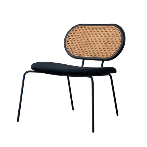 Jaren 60 Retro Relaxstoel Rotan/Zwart Hout Zwart Velvet Zwart