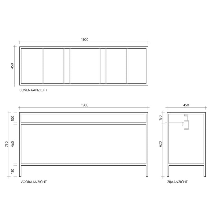 Badkamermeubel Industrieel - Jules - Wit Keramiek - Alexis 5 - (150 cm)