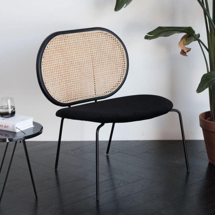 London stoel naturel rotan zwart velvet messing frame 
