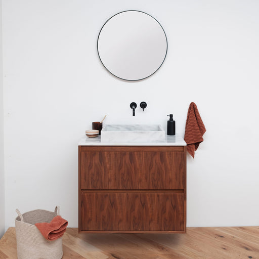 Ann badkamermeubel - Wit Marmeren wastafel - Walnoot - 80cm breed